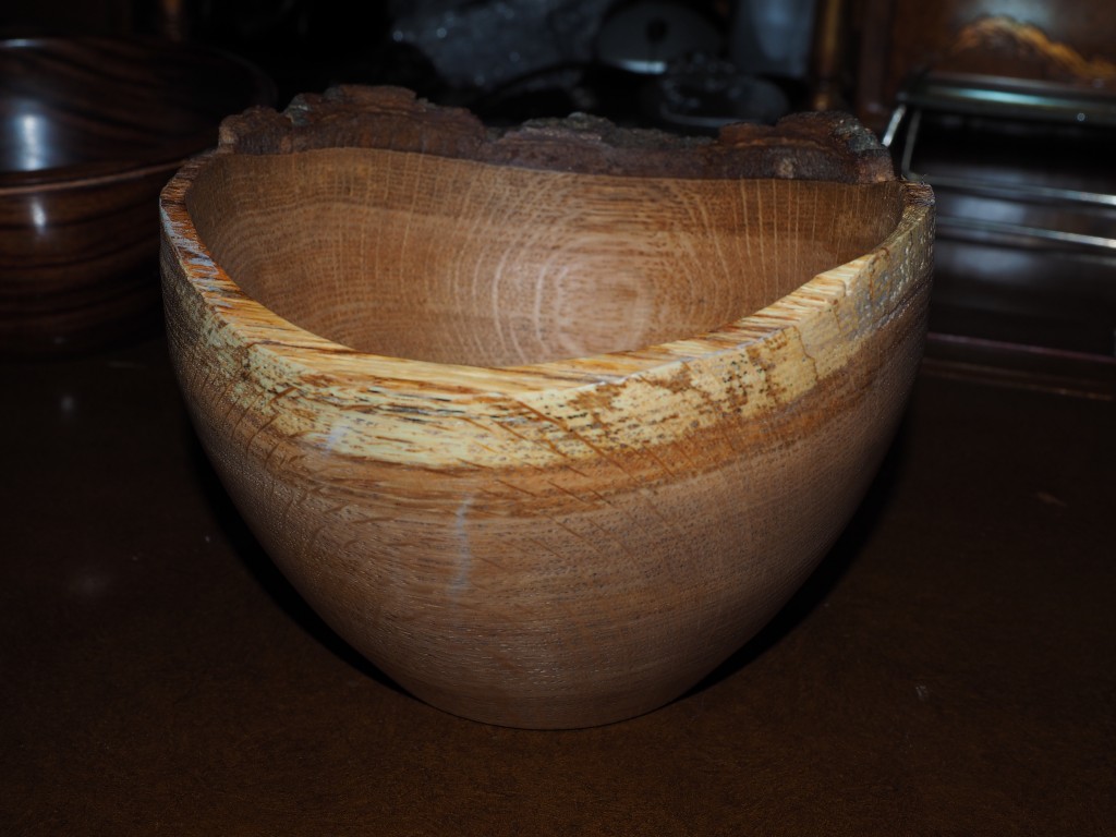 Natural (bark) edge bowl from oak tree neighbor cut down.
